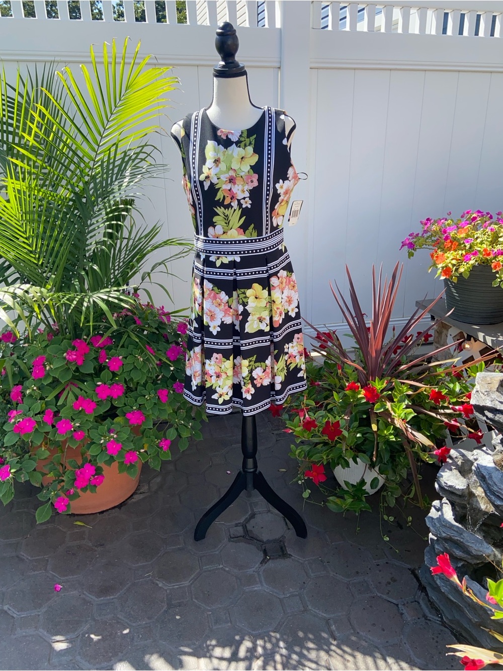 Gabby Skye Black Mini Dress with Yellow and Pink Floral Print